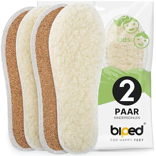 biped 2 Paar Kinder Einlegesohlen mit echter Schafswolle und Natur Kork - warm und isolierend - natürliche Thermo Schuheinlagen aus Wolle für Winterschuhe und Stiefel z2765(31)