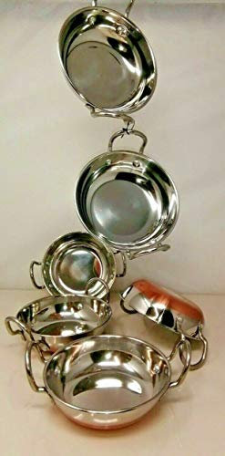 Vintage Gourmet ® Authentic Copper Base Stainless Steel Balti Karahi Indian Curry Serving Dishes 15cm Diameter with Riveted Handles, Curry Night (6)