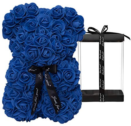 DuHouse Orsetto di rose con rose e fiori, scatola regalo nera per San Valentino, anniversario, Natale, compleanni, addio al nubilato, completamente fatta a mano, 25,4 cm, confezione regalo trasparente