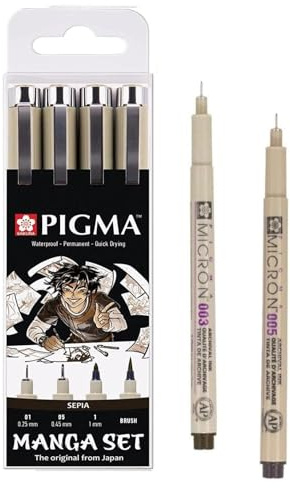 Pigma Micron Sakura SEPIA Fineliner, 6er-Set, 003.005. 01,05,1 mm. Pinsel