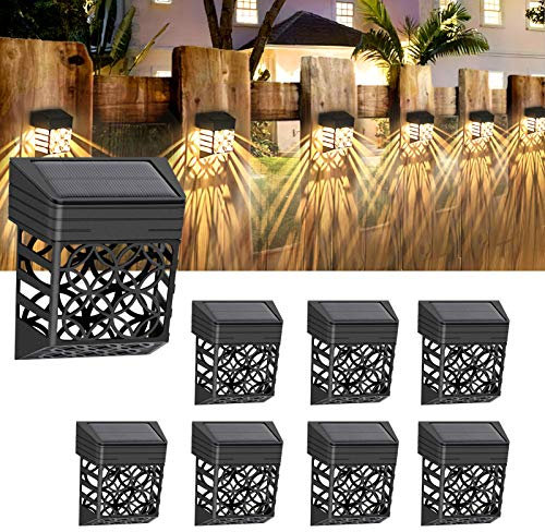LUNSY - Lot de 8 lampes solaires pour terrasse, escaliers, cour, chemin et allée - Étanches - Automatique - Éclairage mural décoratif pour terrasse, escaliers, cour, allée