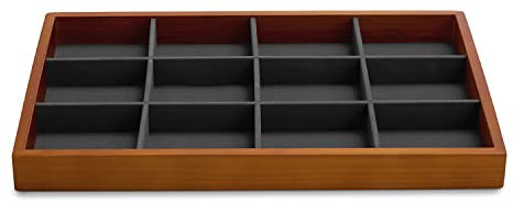 Oirlv Massivholz 12 Gitter Schmucktabletts Stapelbar Schmuckschublade Armband/Uhren Vitrine Display Aufbewahrung(Grau)
