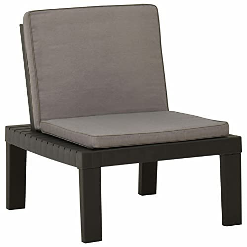 Tidyard Garten-Lounge-Stuhl mit Anthrazit Auflage Gartenstuhl Balkonstuhl Terrassestuhl Outdoorstuhl Relaxstuhl Gartensessel Gartenmöbel Kunststoff Grau 65 x 65 x 70 cm