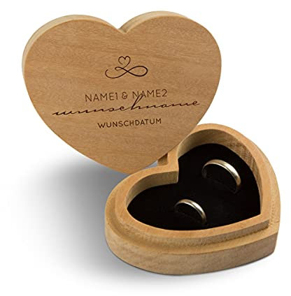Hochzeit Ringbox Herz Ringkissen Ringschachtel individuell 10 x 8,5 cm Garapa Holz - Schwungschrift
