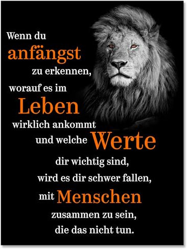 wandmotiv24 Leinwandbild Motivation, Hochformat, welche Werte, Löwe, Orange, Schwarz M0443