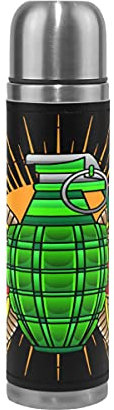 LDIYEU Granate Rose Schwarz Kunst Sport Wasserflasche Edelstahl Trinkflasche Thermoflasche Thermoskanne 500 ml Auslaufsichere Flasche Leder Verpackung Sportflasch