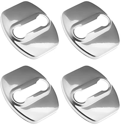 eMagTech 4x Car Door Lock Cover Protector Guard Latch Cap Sticker Buckle Anti-Corrosion Automotive Interior Compatible with XCeed GT Niro Stonic Sportage Stainless Steel Silver