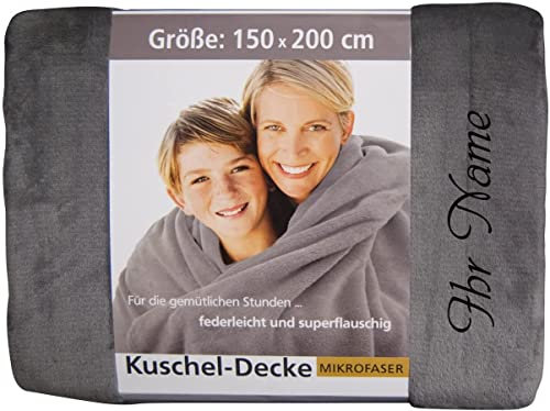 Krings Fashion Wohn- und Kuscheldecke 150 x 200 cm - Individuell anpassbar mit Namen und Text Bestickt - extra weiche hochwertige Decke - Farbe Silber-personalisiertes Geschenk