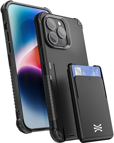 TORU CX PRO for iPhone 14 Pro Slim Hard Wallet Case | Detachable Sliding Card Holder for 3 Cards | Dual Layer Protective Shockproof Cover for Wireless Charging - Black