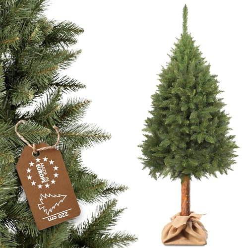 KADAX Weihnachtsbaum, künstlicher Christbaum 220 cm aus PVC-Kunststoff, Fichte mit Stamm, Ø ca. 110 cm Baum mit 42 Zweigen und 11 Baumkronen, Tannenbaum, Weihnachtsdekobaum (Elfenhut 220 cm)