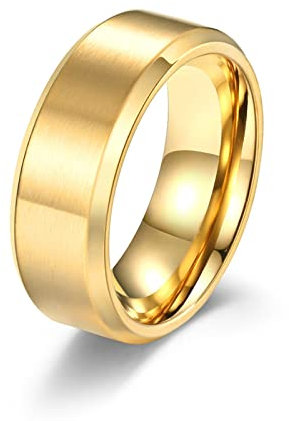 Bishilin Männer Ringe Edelstahl, Herren Ring Personalisiert ohne Stein 8MM Bandring Freundschaftsring Gold Ringe in Bijouterie Gr.73 (23.2)