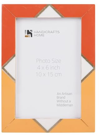 Handicrafts Home 4x6 Picture Frames - Vintage Style Wall Hanging & Desk Decor – Farmhouse Photo Frames Ideal for Living Room Office & Home Decor Picture Frame for Wall Decor, Menton Orange