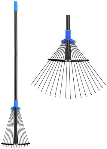 Adjustable Leaf Rake for Leaves, 5ft Metal Garden Rake with Expandable Head 7-16, Small Cllapsible Rakes for Lawns Gardening Camping Heavy Duty