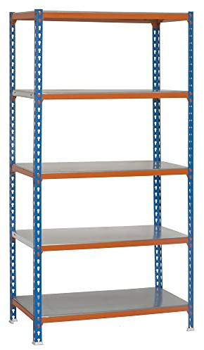 PROREGAL Metallregal Big Metal Shark mit Metallböden | HxBxT 200x100x50cm| Fachlast 180kg | Blau Schwerlastregal Metallsteckregal Lagerregal Werkstattregal Kellerregal-Orange