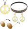 SoundZero 5 Stück Hippie Kostüm Set, 70er Jahre Accessoires Damen Hippie Kostüm Set, Friedenszeichen Halskette Ohrringe, Hippie Kostüm Accessoires, Armband Böhmen Stirnband Party Zubehör