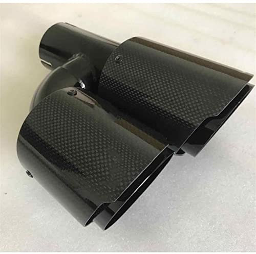 Auspuffblende Für E90 Auto Kohlefaser Rohr Edelstahl Doppel Glänzend Schwarz Carbon Auspuff Endschalldämpfer Auto Endrohr (Größe : 66MM IN 89MM OUT)