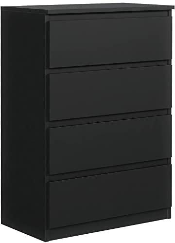 meble masztalerz Kommode Schwarz Matt mit 4 Schubladen - 70 x 102 x 39 cm - Sideboard Wohnzimmer, Schlafzimmer - Schubladenschrank - Komodenschrank