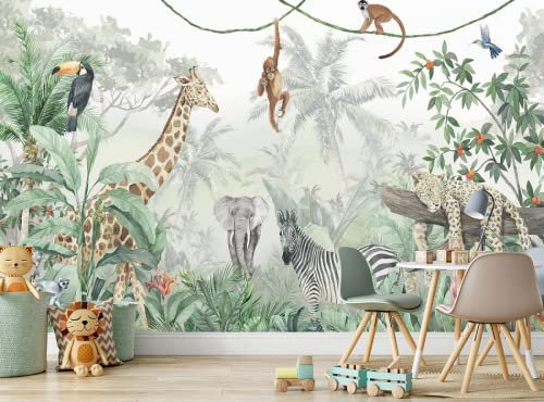 Papier Peint Panoramique Chambre D'Enfant Jungle Animaux Chambre De Bébé Papier Peint 3D Intissé Decoration Murale Chambre Salon