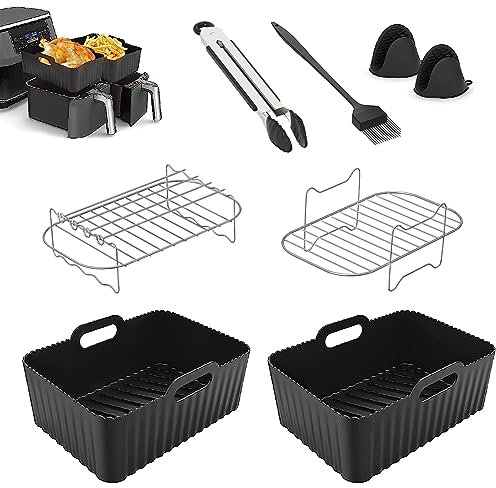 Air Fryer Accessories for Ninja, Silicone Air Fryer Liners for Ninja Dual AF300UK AF400UK & Tower, Airfryer Liner, Air Fryer Racks, Silicone Gloves, Food Tong, Ninja Dual Airfryer Accessories