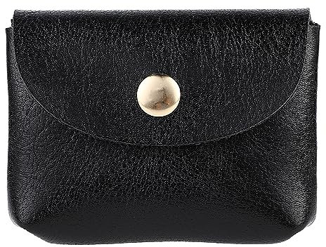 TIESOME Pochette en Cuir à Mini Boutons pour Monnaie, Petit Porte Monnaie de Voyage Poche à Boucle Classique Portefeuille Carte d'identité Carte de crédit Sac de Protection(Noir)