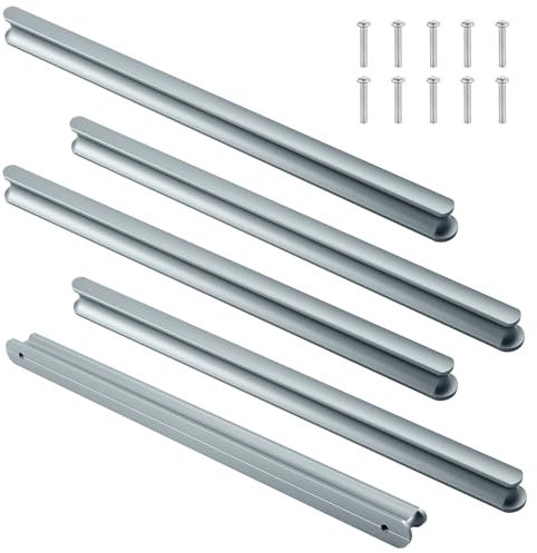 Mynoozi 5 Pack 280mm Long (255mm Hole Centre) Kitchen Cabinet Door Handles Pull, Hardware Drawer Handles, Kitchen Drawer Handles, Cabinet Pulls, Cupboard Door Handles (Grey)