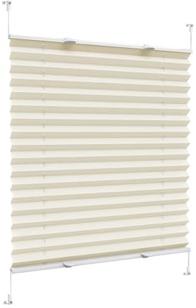 plissees zum kleben, 105 x 100 cm Sonnen-Sicht, und Sichtschutz, Plissee Klemmfix Faltrollo inkl. Plissee Klebeplatte 4 Stück, für Schlafzimmer Badezimmer, Creme Farben