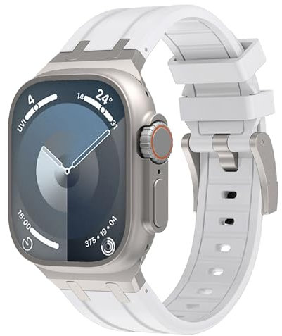 VeveXiao – Bracelet de rechange en silicone, robuste, de luxe et étanche, compatible avec Apple Watch Ultra/Ultra 2, pour iWatch Series 9/8/7/6/5/4/3/2/1/SE (42 mm/44 mm/45 mm/49 mm, gris clair/blanc)