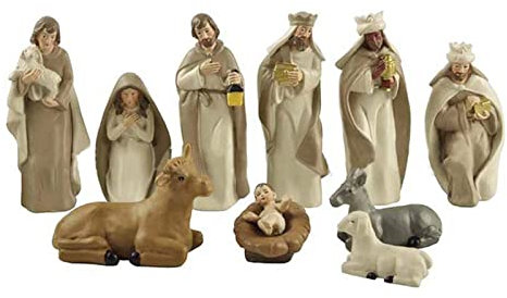 Campsie Juego Figuras Belén, Juego De Figuras De Belén De Navidad, Belén De Navidad, Juego De Adornos con Figuras De Resina, Decoración Estatuas Resina Pie para El Hogar, Iglesia, Oficina, Jardín