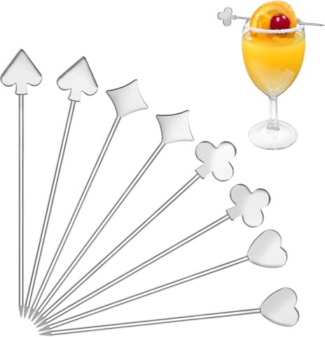 8pcs 304 Stainless Steel Cocktail Picks, 4.5 Inch Cocktail Picks for Drinks, Fancy Cocktail Skewers, Metal Cocktail Picks, Cocktail Garnish Skewer, Cocktail Accessories (8pcs)