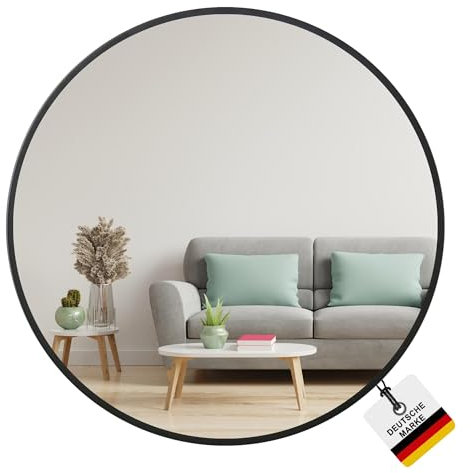 Albatros Designerspiegel rund schwarz mit Metallrand, 70cm Durchmesser, für Wohnzimmer, Badezimmer, Flur, Schlafzimmer, groß, Wand, Spiegel