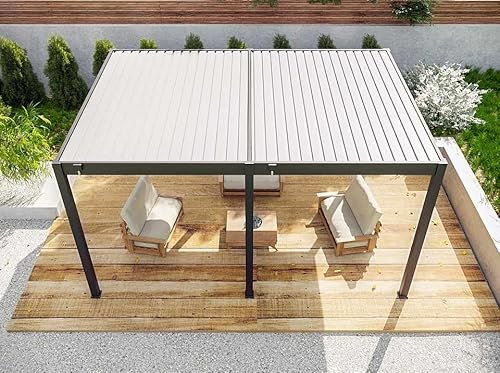 Direct ABRIS Pergola Bioclimatique Aluminium Autoportee 19m² - 3,6x5,3m Gris - Eclipse - Lames Orientables de 0 à 120°