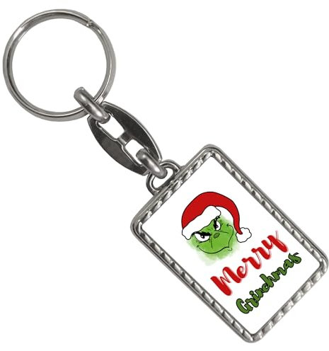 speecheese Merry Grinchmas Weihnachtsmuffel Schlüsselanhänger mit Bordüre ein weihnachtlicher Anhänger für den Schlüsselbund Schlüsselanhänger mit Bordüre Grinchen mit Weihnachtsmotiv