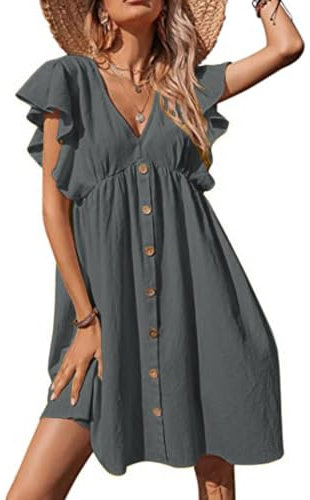 Robe Ete Femme Cotton en Line Mi Longue T-Shirt de Travail Chic et Elegant Décontractée Col en V Pas Cher Grande Taille Rétro Maxi