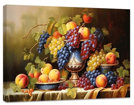 CCWACPP Leinwanddrucke für die Küche Vintage Stil frische Früchte Gemälde Bauernhaus Küche Restaurant Esszimmer Zuhause Bilder Wanddekoration gerahmt (C (60.00 x 90.00 cms))
