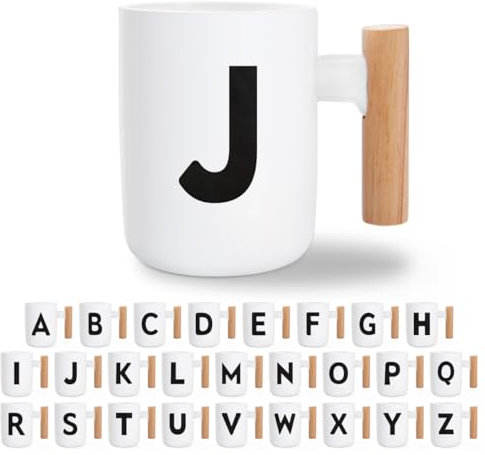 A-Z Tasse Personalisiert Initiale mit Namen, Namenstasse Personalisierte Geburtstagsgeschenk für Frauen, Monogramm Kaffee-Tasse & Tee-Becher, Weihnachten, Valentinstag, Buchstaben Kaffeetasse - J