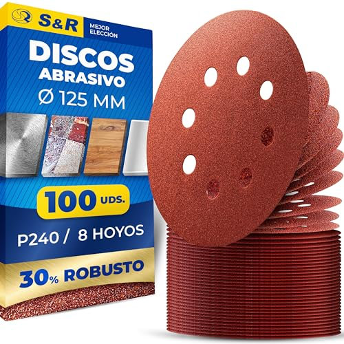 S&R Klett Schleifpapier Set 125 mm, Meister, 8 Löcher, 100 St. in Körnung P240, Schleifblätter, Schleifscheiben für Exzenterschleifer, Klettschleifpapier, zuverlässige Haftung am Schleifteller