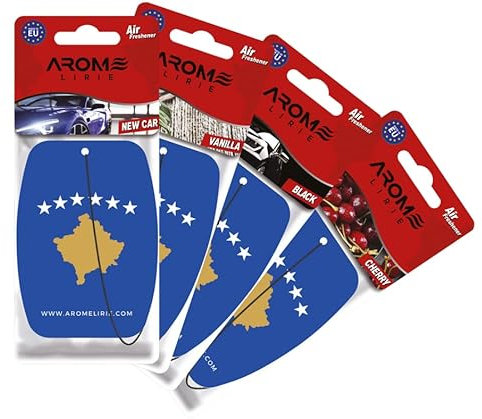 Liria ka emer Kosova Albania Dardania Duftanhänger 4-er Pack adem Jashari skenderbeu albanisch UCK Duftbaum in 4 Düften New Car, Black, Vanilla, Cherry (Kosova)