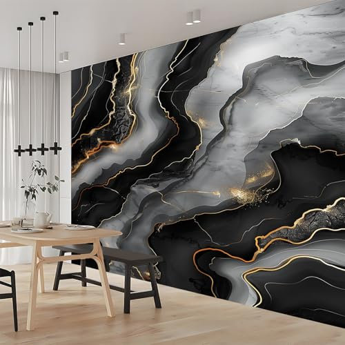 Vlies Fototapete Marmorschwarze Kurve 350x256 cm Art Mauer VliesTapete Wandtapete Wanddeko Wand Wohnzimmer Schlafzimmer Wohnung Wandbilder