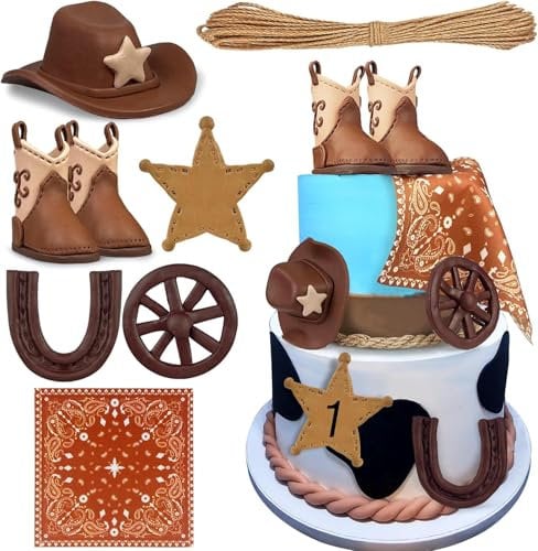Cowboy & Cowgirl Cake Toppers - Hat & Boot Set for Western Theme Parties