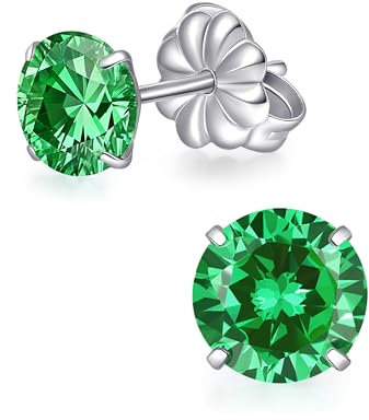 TitanHeart Reintitan Ohrstecker, Hypoallergen F136 Implantat Grad Ohrstecker mit 6mm Geburtsstein Kristalle CZ Simulierten Diamanten für Damen Herren(Grün)