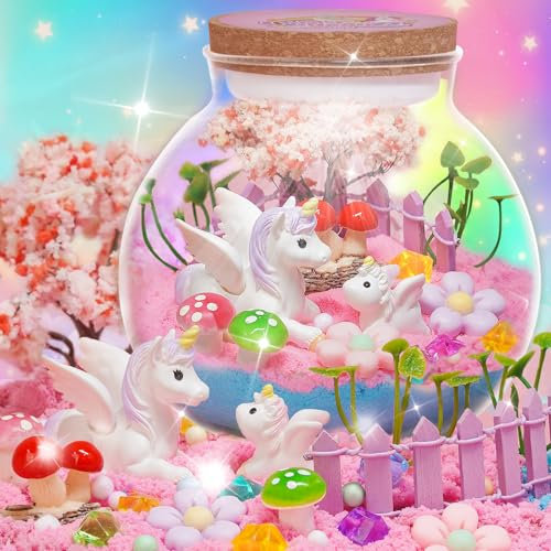 Winnrok Einhorn Geschenke für Mädchen, Bastelset Kinder Spielzeug 4 5 6 7 8 Jahre, Nachtlicht Einhorn Terrarium Set, Weihnachten Geburtstagsgeschenk für Kinder Mädchen, DIY Spielzeug