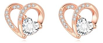 GW Ohrstecker Rosegold Ohrringe Silber 925 Stecker Damen Klein Herz Ohrringe mit Herzform Zircon Geschenke für Frauen