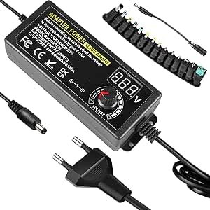 Bloc d'alimentation réglable 72 W 3 A - Adaptateur d'alimentation universel 3 V-24 V - AC DC - Chargeur universel avec 14 embouts CC et câble de polarité inverse, moteur DC, 3000 mA max