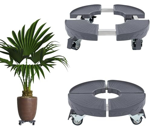 UISEBRT Pflanzenroller Verstellbarer Rollbrett für Innen- und Außenbereich, Blumenroller Pflanzenständer, Transportpaletten für Pflanzen mit 360° Drehbaren Rollen, Tragkraft bis 300 kg, Grau