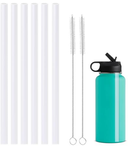 LUCKINEE Replacement Straws for Hydro Flask Wide Mouth 16-64 oz, 6 Pack Plastic Reusable Straws with 2 Straw Cleaner Brushes for Hydro Flask Accessories