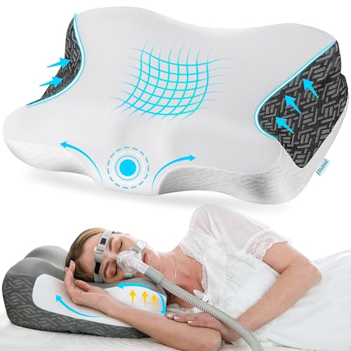 Elviros Memory Foam CPAP-Kissen, Ergonomisches Höhen- und Härteverstellbares Nackenkissen für CPAP-Anwender, Kompatibel Mit Verschiedenen Masken, für Seiten, Rücken & Bauchschläfer, Kühlender Bezug