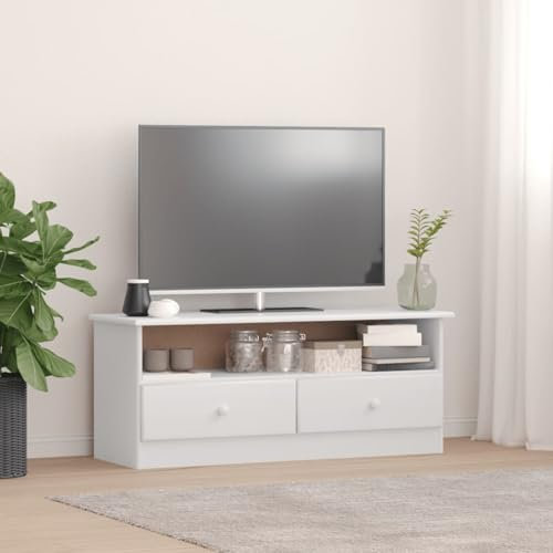 Iiaky Mueble de TV con cajones Alta Madera de Pino Blanco 100x35x41cm Mueble Television