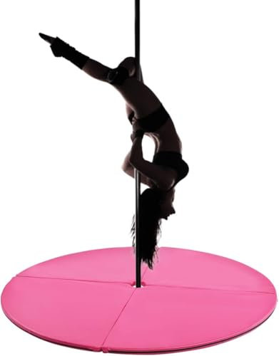 FANTASK Rosa Stangentanz Schutzmatte φ150 cm, Crashmatte 5 cm Stärke, Pole Dance Matte faltbar, Fitnessmatte rund für Fitnessstudio Zuhause