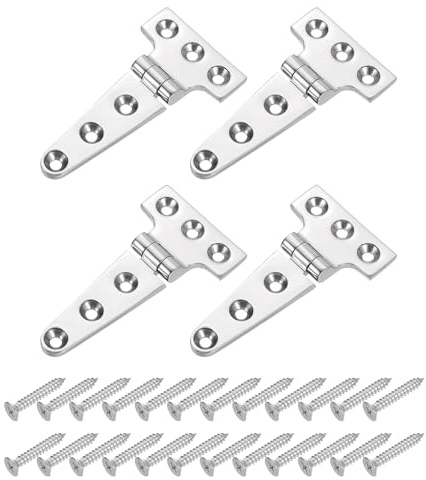 sourcing map 4Pcs Heavy Duty t Hinges, Marine Grade t Hinge 4 x 2 Stainless Steel Boat Hinges Cast Strap Hinge with Screws for Boat Hatch Yard Doors Barn Gate, Silver