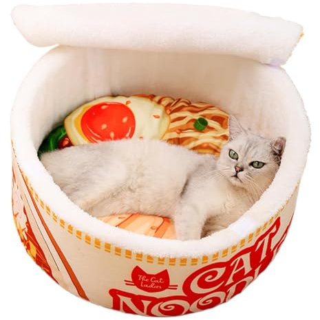 Yugugomo Ramen Noodle Dog and Cat Bed, Warm Soft Cute Unique Ramen Cat Bed Nest, Comfortable Non-Slip Pet Bed with Removable Cushion for Dogs and Cats